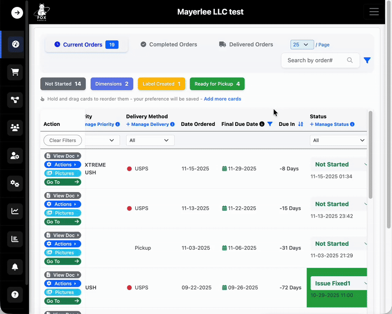 Enhanced order status completion workflow